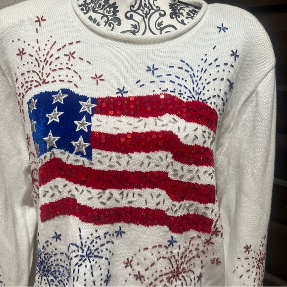 NWT BEREK American USA Olympics Flag July 4th Sweater Fireworks Large - Picture 2 of 6